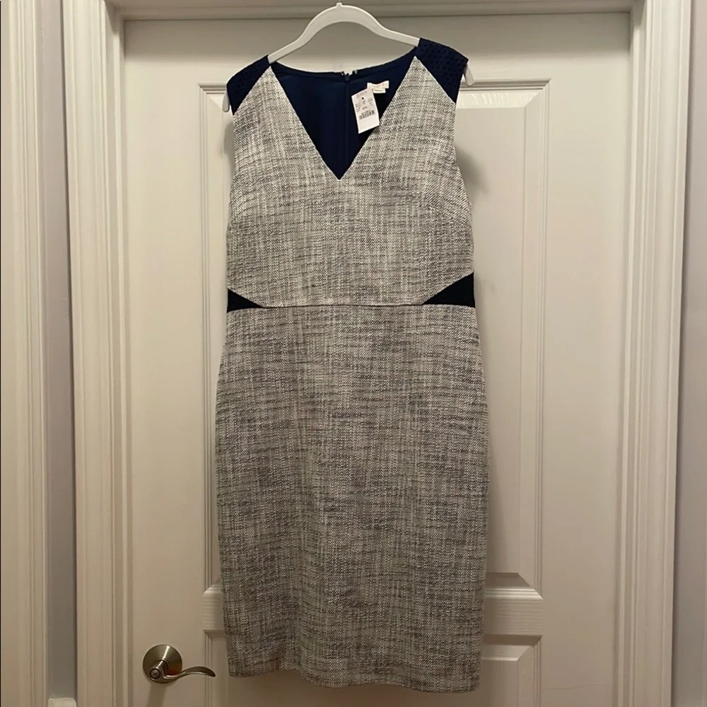 J. Crew Blue‎ and Gray Sheath Dress V-Neck Midi
